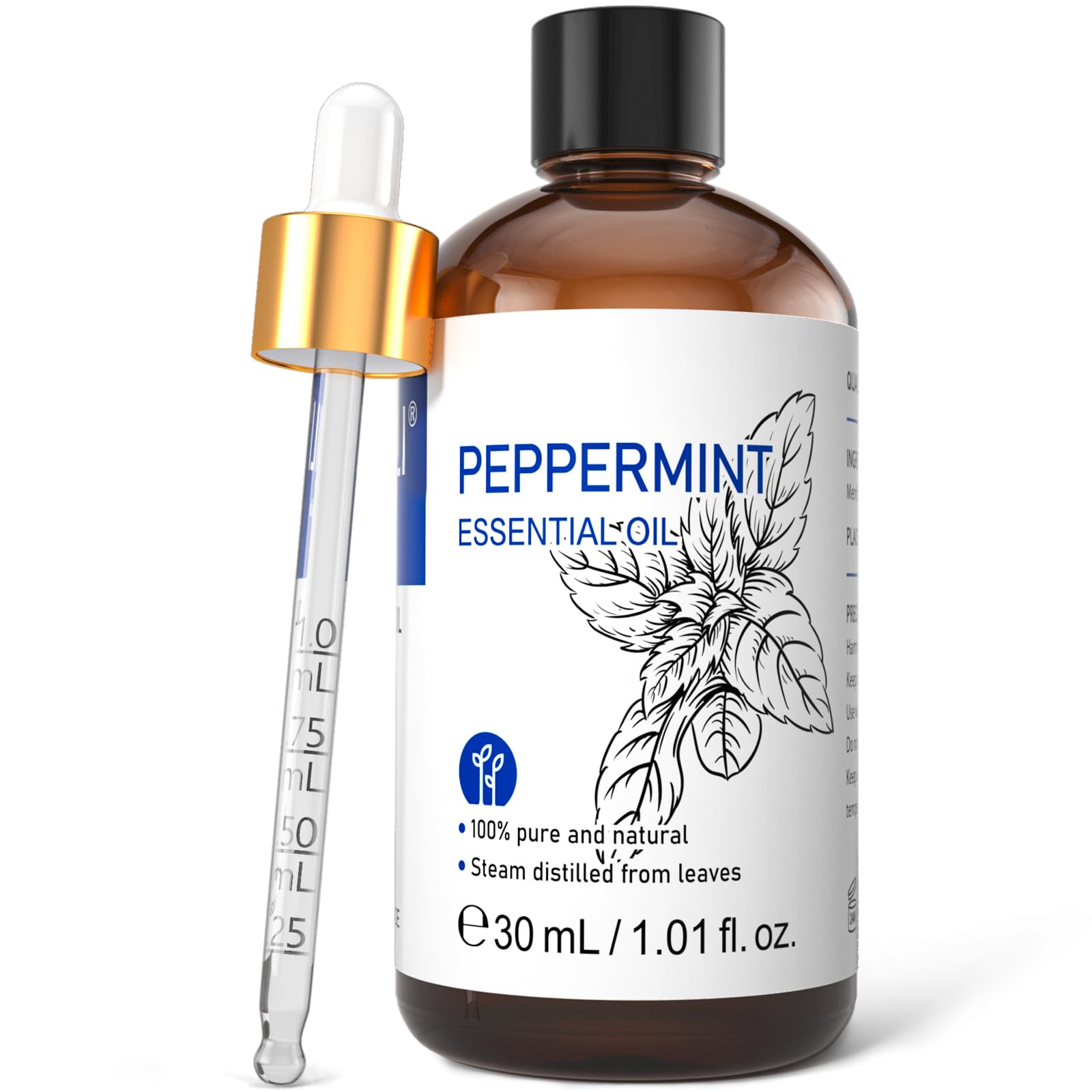 HIQILI Peppermint Essential Oil, 100% Pure Natural, for Aromatherapy, Home Diffuser, Cleaning Spray, Skin Care, Hair Care, Massage, DIY Candles - 1 Fl Oz/30ml