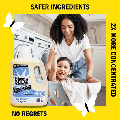 Molly's Suds Liquid Laundry Detergent | Clean Laundry Detergent Soap for Sensitive Skin | 2x Concentrated, High Efficiency (HE)