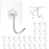 ZESLMG Adhesive Wall Hooks for Hanging, Self Sticky Hooks Heavy Duty 22lb Clear, Removable Shower Hook No Damage for Towel Key Coat Wreath Picture Outdoor Ceiling Bathroom Kitchen, Waterproof