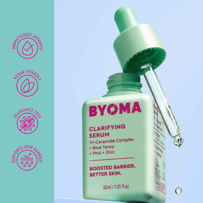BYOMA Clarifying Serum - Barrier Repair Serum - Clarifying Facial Serum for Acne Prone Skin - Calming Face Serum with Ceramides, Blue Tansy, PHA & Zinc - Balanced & Healthy Skin - 1.01 fl. oz