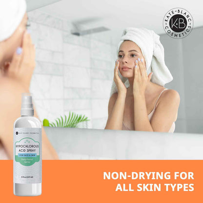 Kate Blanc Cosmetics Hypochlorous Acid Spray for Face and Skin. Gentle Facial Cleanser for Acne-Prone & Sensitive Skin with .02% HOCl