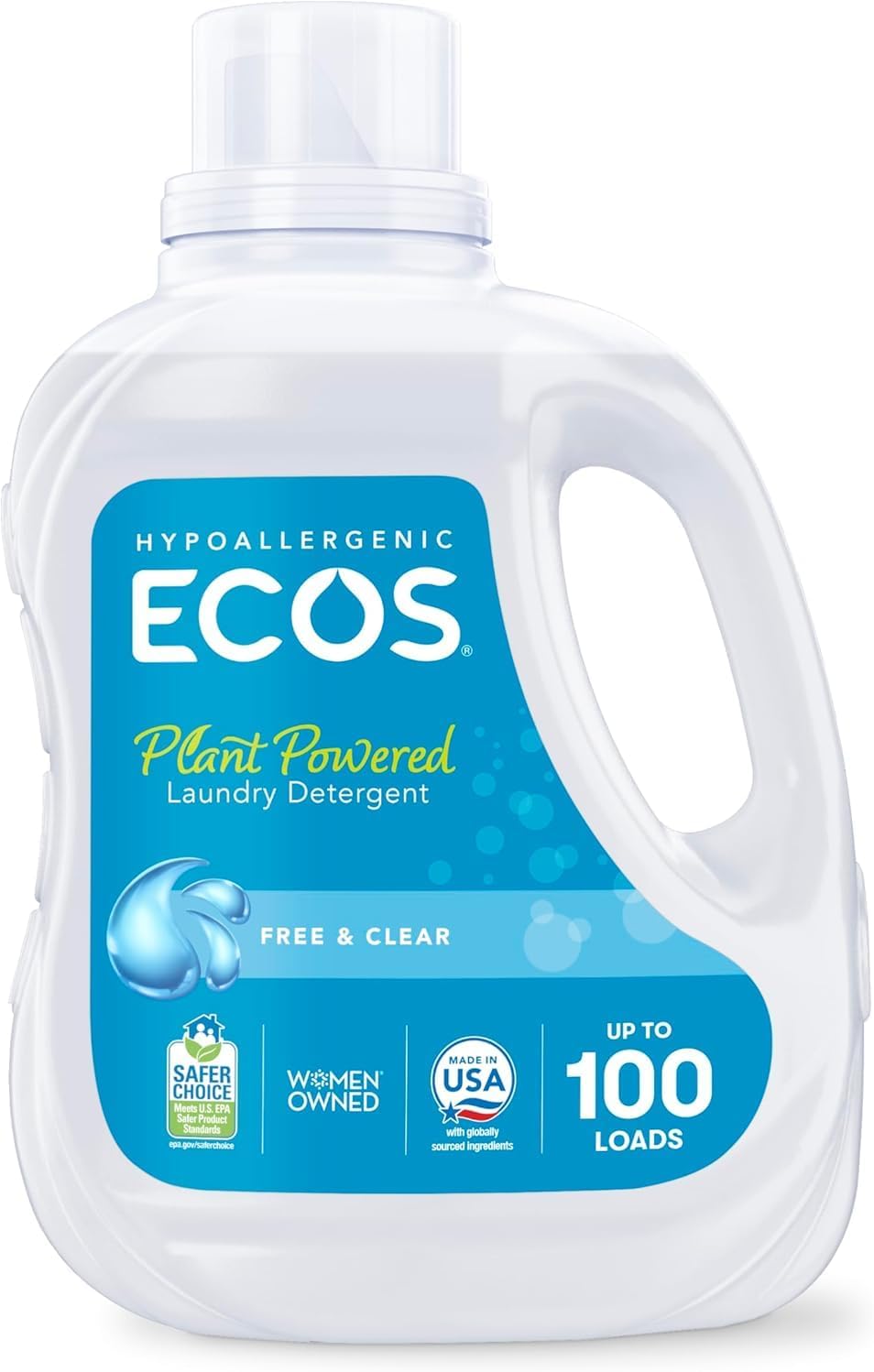 ECOS_Laundry_Detergent_Liquid,_200_Loads_-_Dermatologist_Tested_Laundry_Soap_-_Hypoallergenic,_EPA_Safer_Choice_Certified,_Plant-Powered,_Free_&_Clear,_100_Fl_Oz_(Pack_of_2)