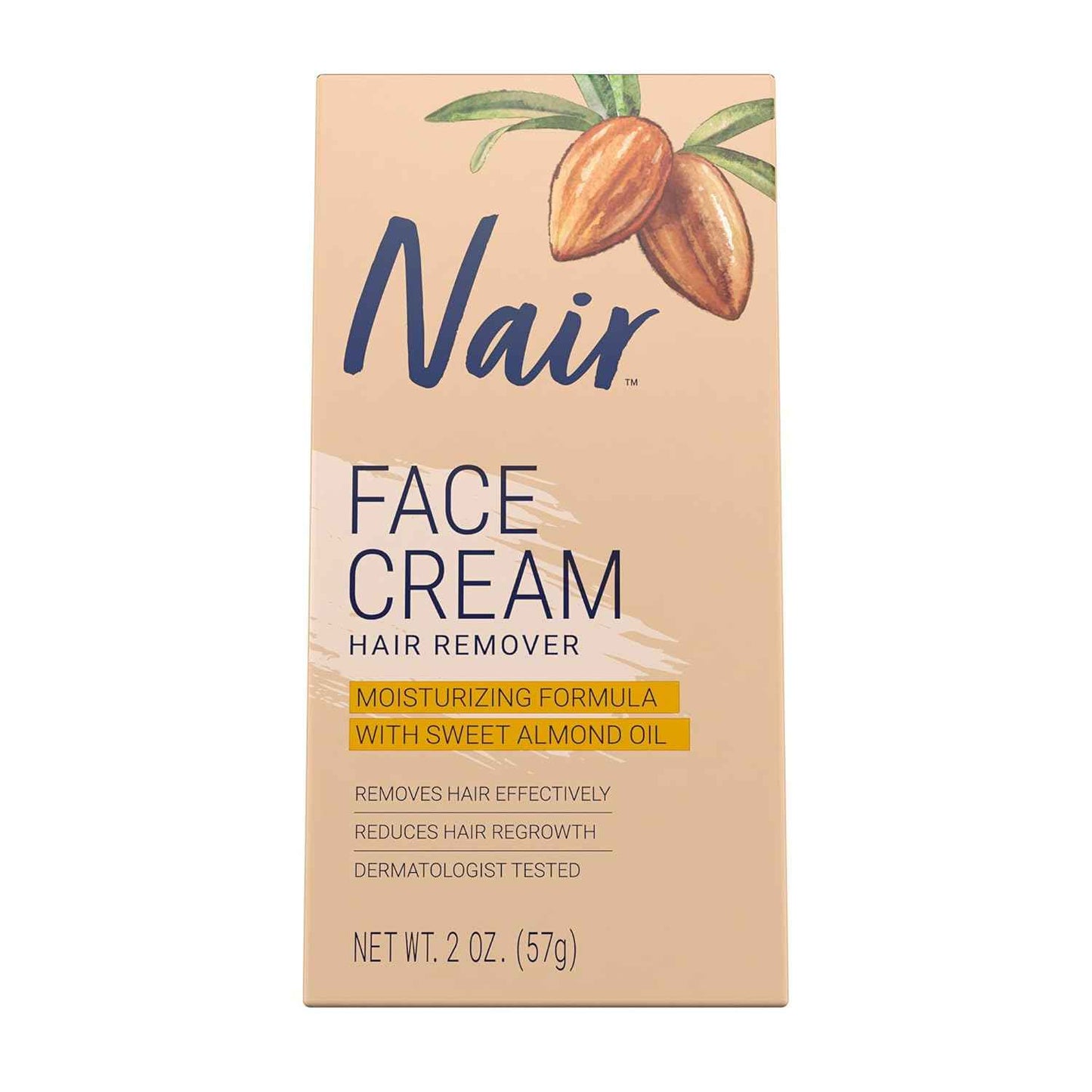 Nair Hair Remover Moisturizing Face Cream, with Sweet Almond Oil, 2OZ