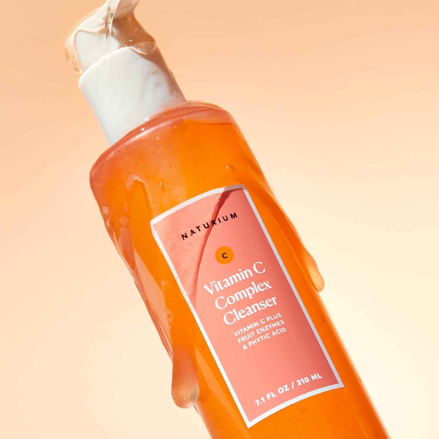 Naturium Vitamin C Complex Cleanser, Gently Exfoliating & Deeply Cleansing Foaming Face Wash Gel with Phytic Acid & Fruit Enzymes, 7.1 oz