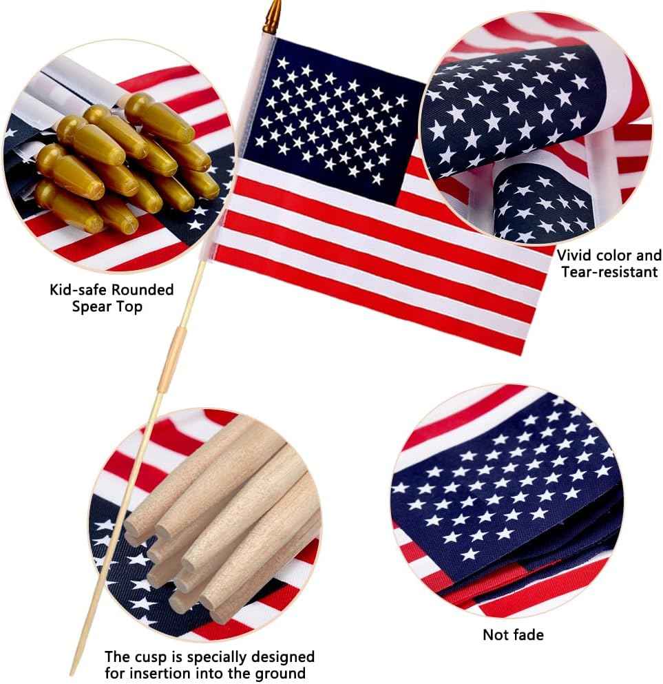 American Flags for Outside, 250th Anniversary USA Stick Flag with Handheld and Grounded Multi-Purpose Flagpole, Memorial Day, 4th of July Decorations, Patriotic Decorations