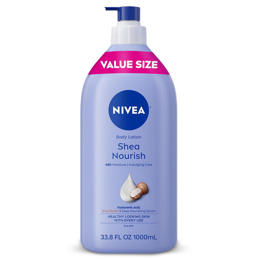 NIVEA_Shea_Nourish_Body_Lotion_for_Dry_Skin_with_Hyaluronic_Acid,_Shea_Butter_and_Deep_Nourishing_Serum,_48-Hour_Body_Moisturizer,_33.8_Fl_Oz_Pump_Bottle