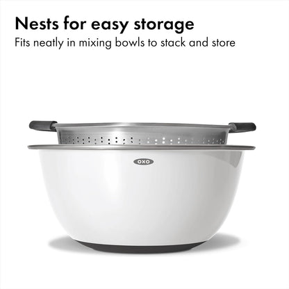 OXO_Good_Grips_Stainless_Steel_Colander,_5_qt._Capacity,_Strainer_with_Non-Slip_Handles,_Kitchen_Colander_for_Pasta_and_Vegetables,_Nesting_Stainless_Steel_Strainer_and_Sieve