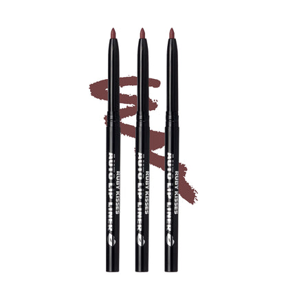 Ruby Kisses Auto Lip Liner Pencil (Cocoa 3 Pack), Long Lasting &amp;amp; Non-Fading, Smooth Application, Non-Feathering with Rich Pigmented Color, No Sharpener Needed, Ideal for Full Lips Look