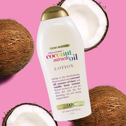 OGX_Extra_Creamy_+_Coconut_Miracle_Oil_Ultra_Moisture_Body_Lotion_with_Vanilla_Bean,_Fast-Absorbing_Body_Lotion_for_All_Skin_Types,_Paraben-Free_and_Sulfated-Surfactants_Free,_19.5_Ounce