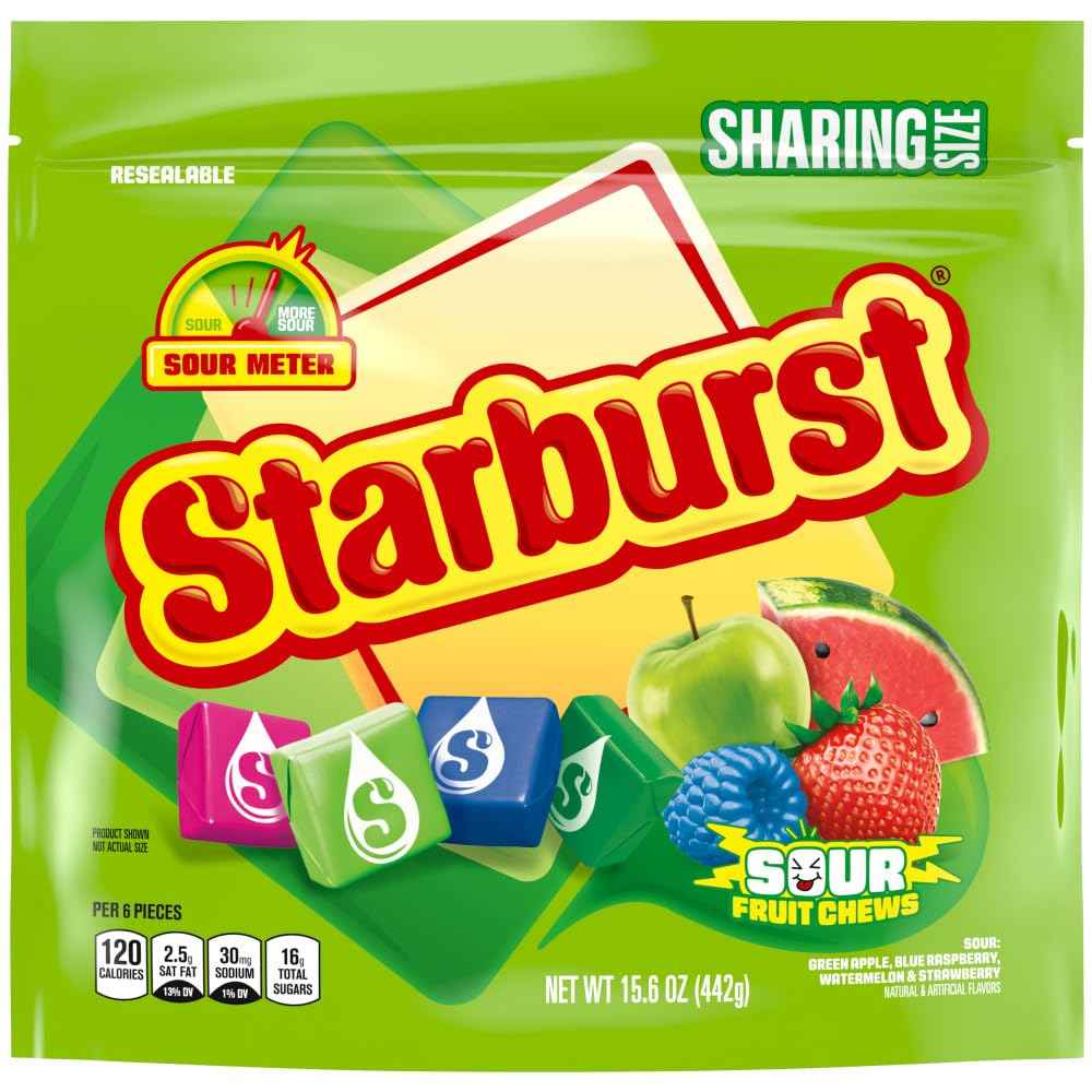 STARBURST Sour Chewy Candy Individually Wrapped Fruit Chew, Sharing Size, 15.6 Oz Resealable Bag