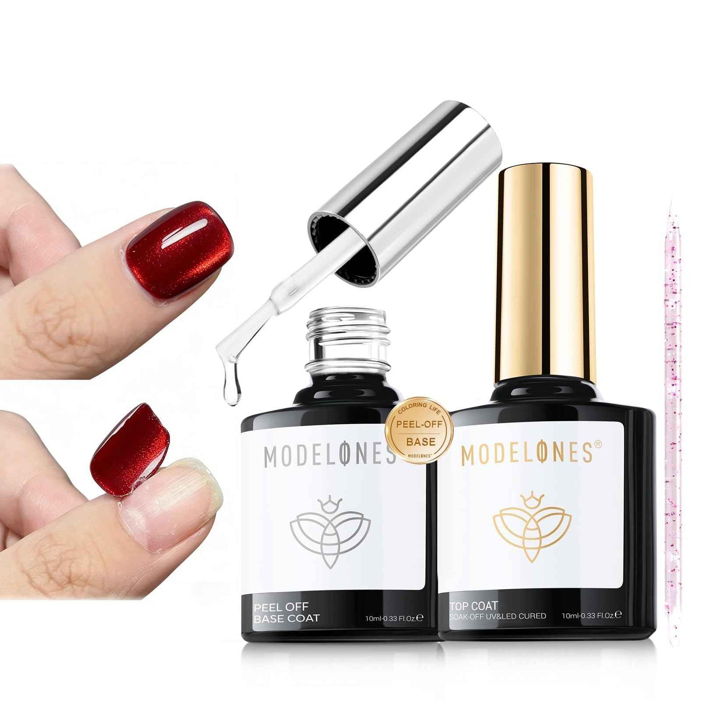 modelones Gel Top Coat, 15 ml 2026 Upgrade Super Shiny Base and Top Coat Set, Soak Off Nail Lamp Acid Free No Wipe Clear Base Top Gel Nail Polish