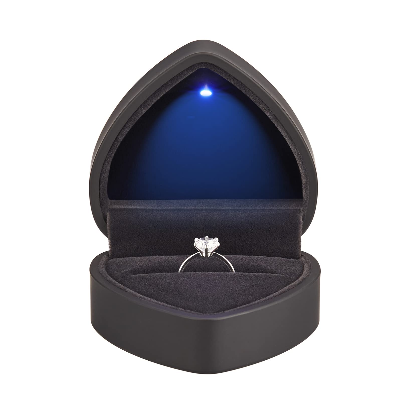 LETURE Heart Shaped Ring Gift Box with LED Light, Velvet Earrings Jewelry Case with Light, Jewellry Display Box for Wedding, Engagement, Proposal, Birthday and Anniversary (Black)