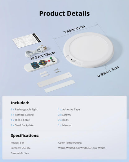 Combuh_Battery_Operated_Shower_Light_Waterproof_Inside,_Rechargeable_Motion_Sensor_Ceiling_Lights_Battery_Powered_with_Remote,_No_Wiring_Magnetic_Cordless_LED_Overhead_Lighting_for_Closet_Hallway