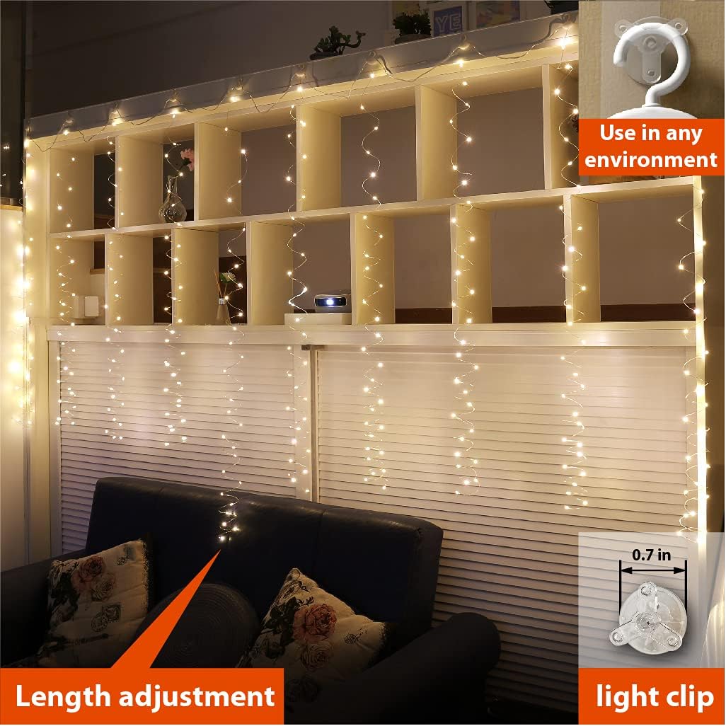 ZSJWL_300_LED_Curtain_Fairy_Lights_with_Remote,_8_Modes_9.8_×_9.8_Ft_Curtain_String_Light_USB_Plug_in,_Twinkle_Silver_Wire_Lights_for_Bedroom_Window_Chrismas_Wedding_Party,_Warm_White