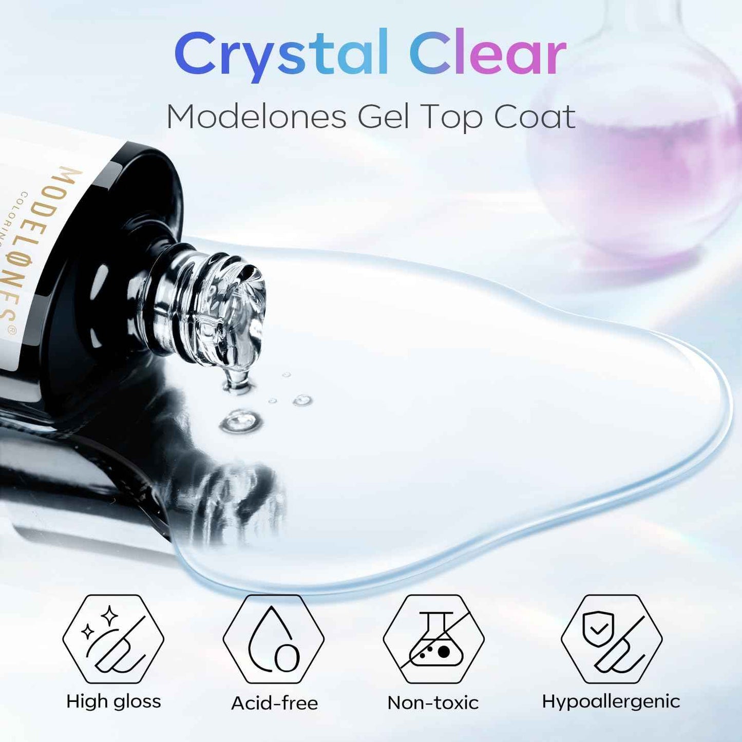 modelones Gel Top Coat, 15ml No Wipe Gel Nail Polish High Gloss Top Coat Shiny Long Lasting Clear Top for Acrylic Nails, Need U V/LED Lamp for Home DIY Gift Spring Easter's Manicure Salon