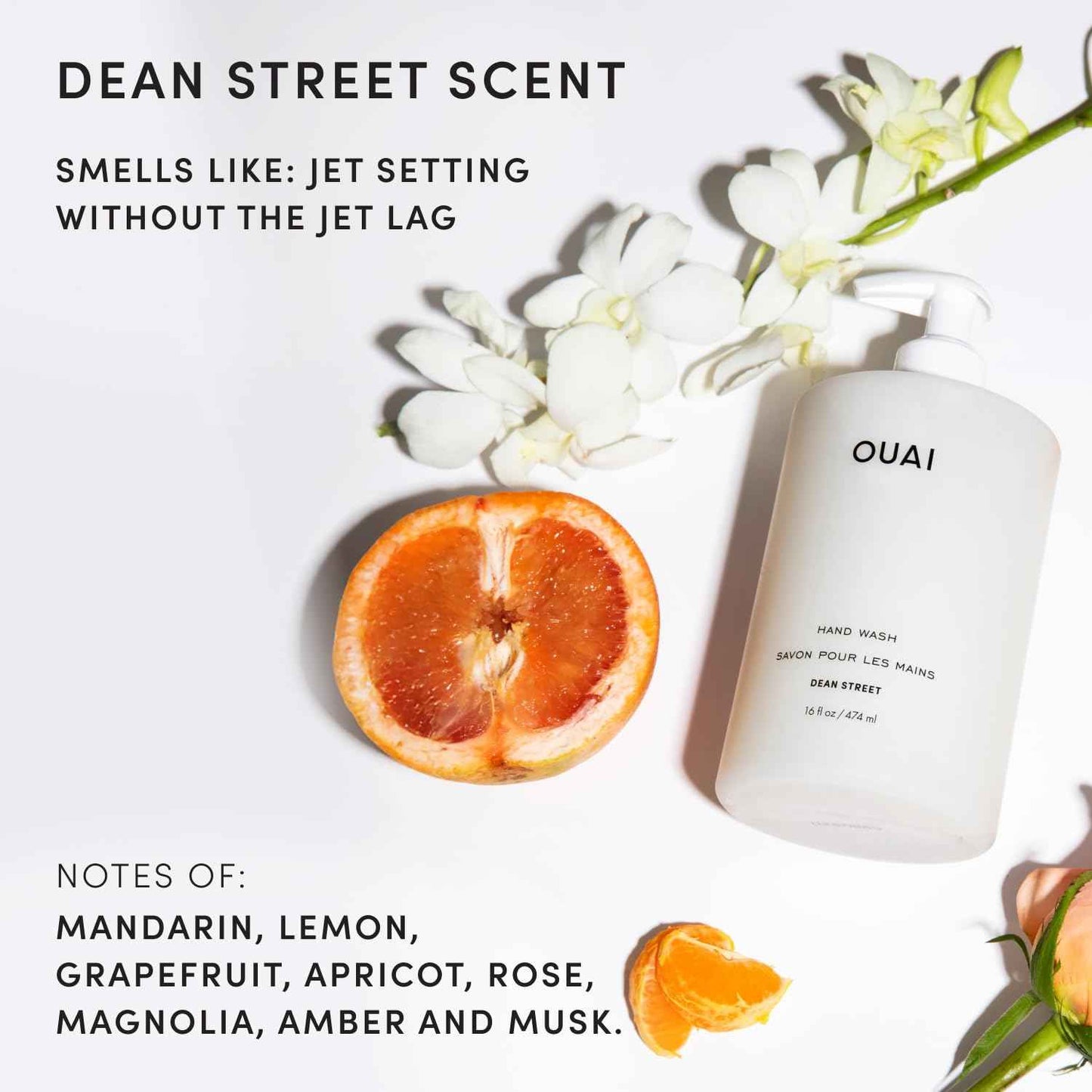 OUAI Hand Wash, Dean Street - Liquid Hand Soap with Jojoba, Avocado, & Rose Hip Oil for Replenished Skin - Gentle Exfoliating Kitchen & Bathroom Soap