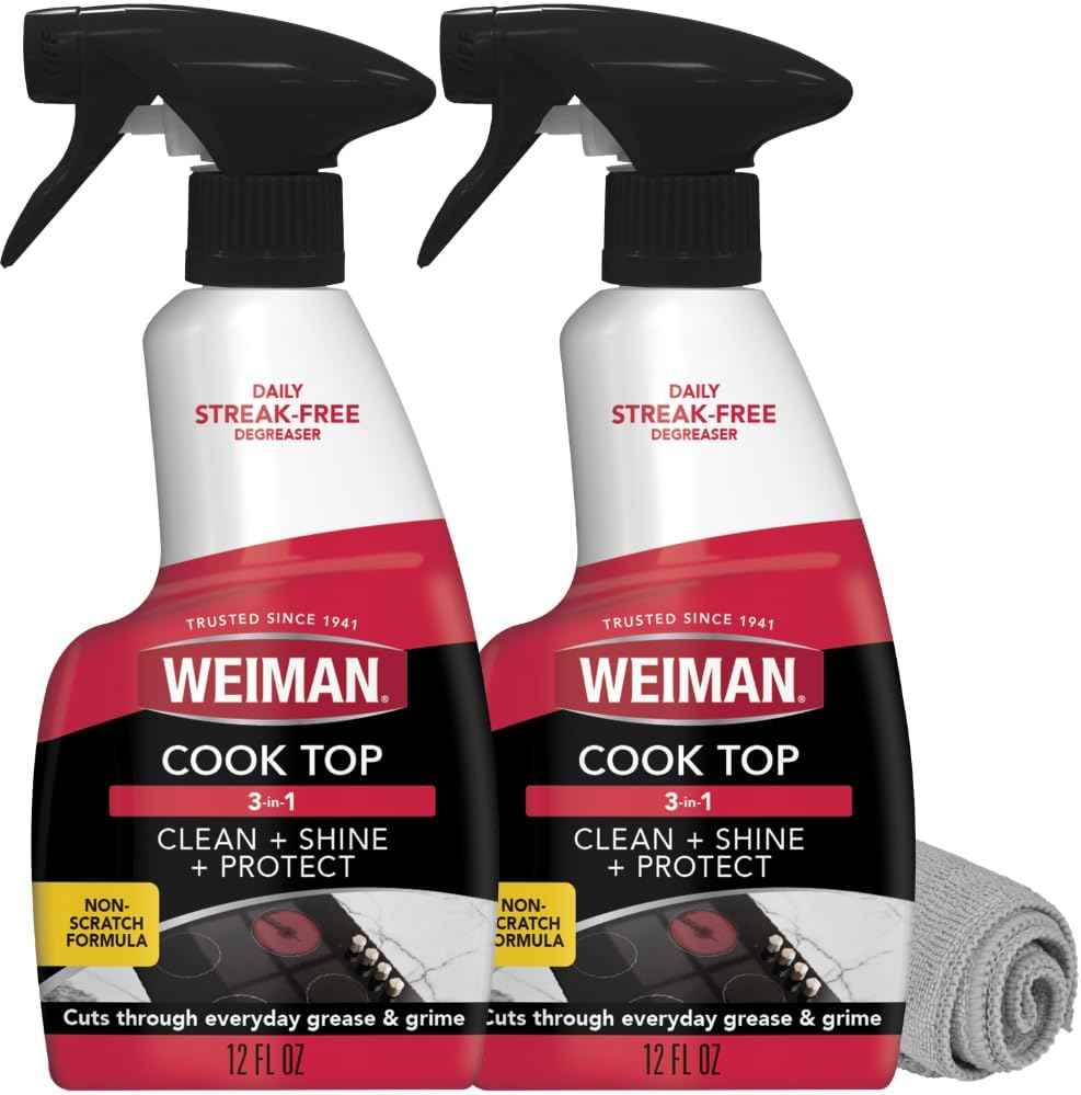 Weiman 2-Pack Cooktop Cleaning Spray & Microfiber Cloth – Cooktop & Oven Cleaner for Streak & Residue Free - Non-Abrasive Degreaser Safe for Glass & Ceramic