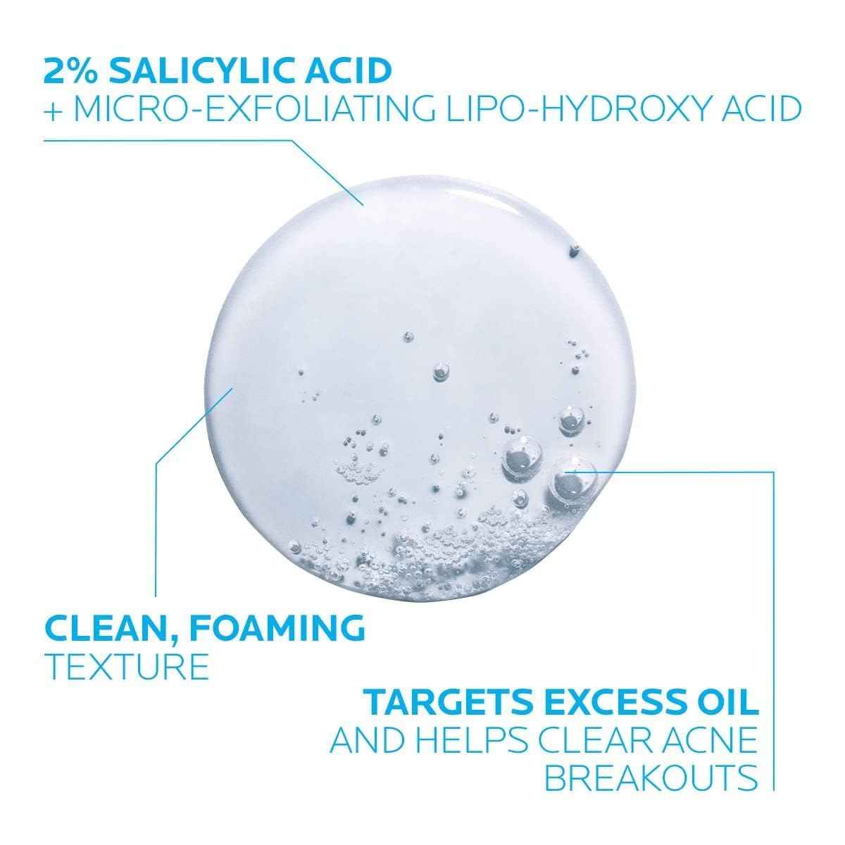 La Roche-Posay Effaclar Medicated Gel Cleanser, 2% Salicylic Acid Cleanser + LHA + Glycerin, Foaming Acne Face Wash, Helps Clear & Prevent Acne Breakouts, Oil Free, Targets Excess Oil