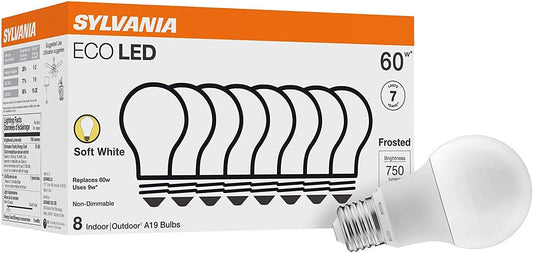 SYLVANIA_ECO_LED_Light_Bulb,_A19_60W_Equivalent,_Efficient_9W,_7_Year,_750_Lumens,_Non-Dimmable,_Frosted,_Soft_White/Daylight