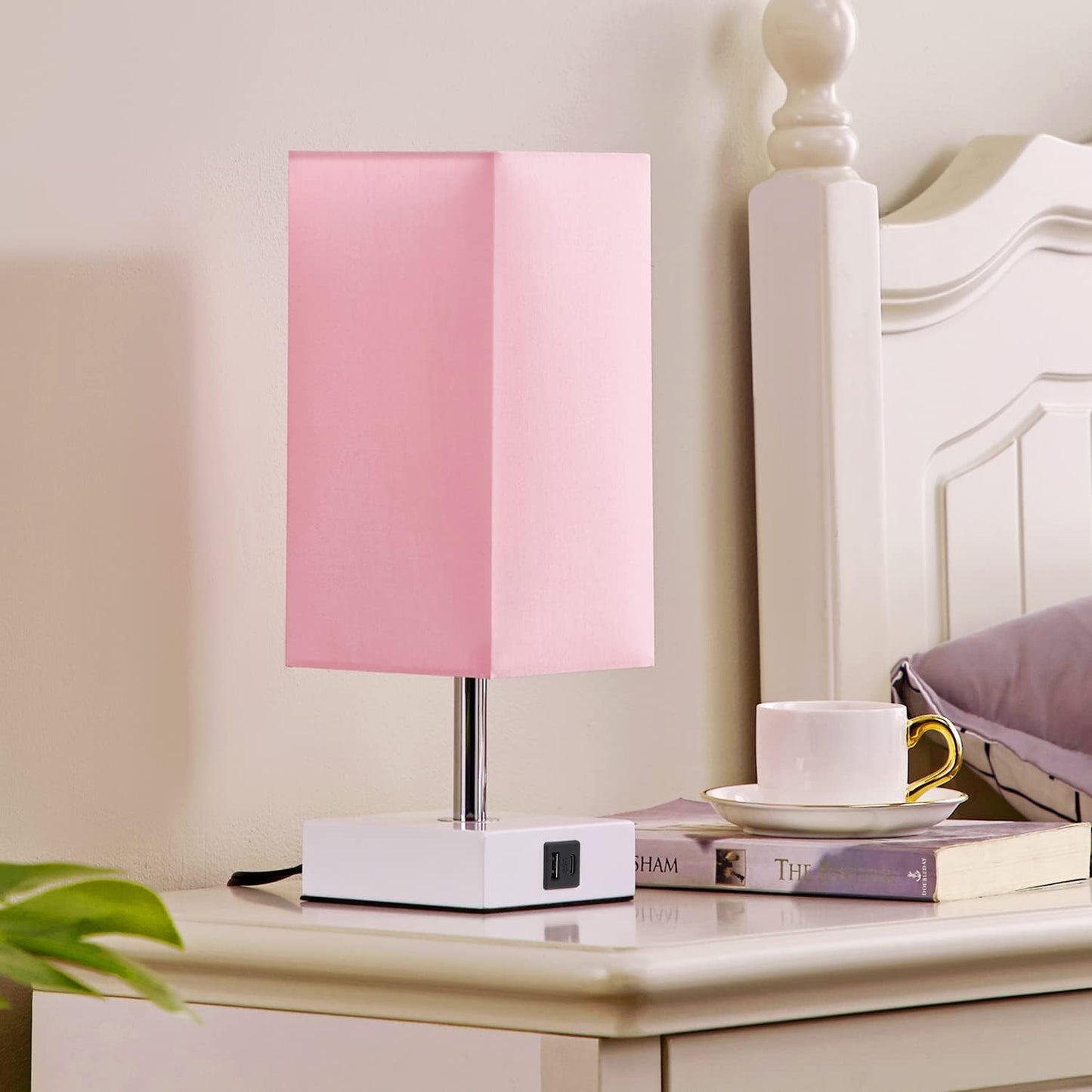 Ambimall_Touch_Control_Table_Lamp_with_2_USB_Charging_Ports,_3_Way_Touch_Lamps_Beside_Desk,_Nightstand_Lamp_for_Bedrooms_Living_Room,_Pink_Shade_with_White_Base,_LED_Bulb_Included(Pink)