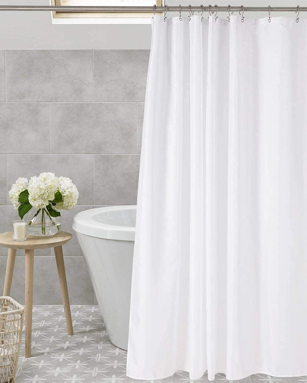 Amazer_White_Shower_Liner_Cloth_Waterproof,_White_Shower_Curtain_Liner_Fabric_with_Weighted_Stones,_Washable_Shower_Curtain_and_Liner_2-in-1,_120G_Heavy_Duty,_12_Grommet_Holes,_72_x_72_Inches
