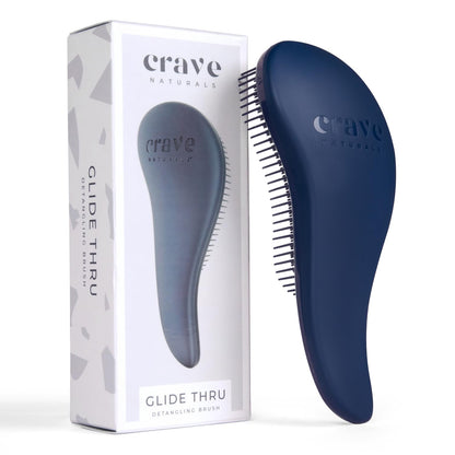 Crave Naturals Glide Thru Hair Brush - Detangler Brush for Curly, Straight, Wet or Dry Hair - Gentle Detangling Brushes for Adults, Kids, Toddlers - Hair Accessories for Women, 7.5&amp;#34;x3&amp;#34; - Blue