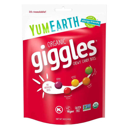 YumEarth Organic Giggles Chewy Candy – Allergy Friendly, No Artificial Dyes, Non GMO, Gluten Free, Fruit Flavored, Vegan Candy Snacks 0.5 oz