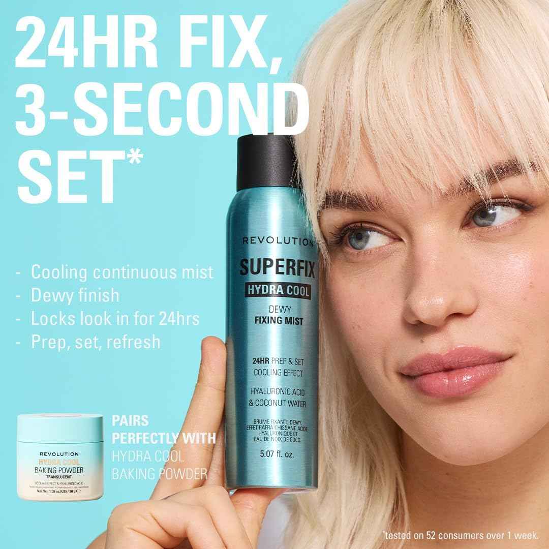 Revolution, Superfix Hydra Cool Prep + Fix Continuous Fixing Mist, Hydrating Face Spray for Makeup, Infused with Aloe Vera, Vegan & Cruelty Free, 5.7 oz