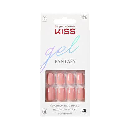 KISS Gel Fantasy Press On Nails with Glue, Pink, Short Length, Squoval Shape, 28 Fake Nails, Net wt. 2 g (0.07oz.) Pink Gel Nail Glue, Mini File, &amp;amp; Manicure Stick – ‘Ribbons’
