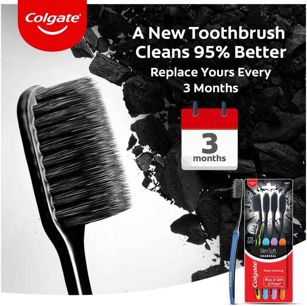 Colgate Slim Soft Charcoal Toothbrush (Buy 2 Get 2 Free) - 4 Pcs