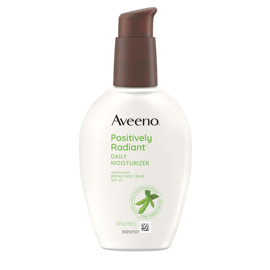 Aveeno_Positively_Radiant_Daily_Face_Moisturizer_with_SPF_15_Sunscreen,_Hydrating_Facial_Moisturizer_with_Soy_Extract_to_Improve_Skin_Tone_and_Texture,_Hypoallergenic_Formula,_Oil-Free,_4_FL_OZ