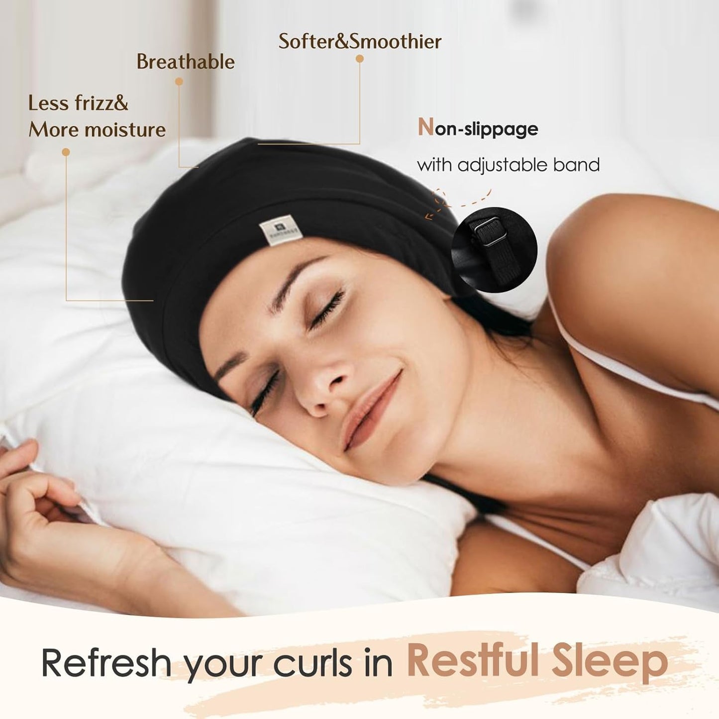 YANIBEST_Hair_Cover_Bonnet_Satin_Sleep_Cap_-_Adjustable_Stay_on_Silk_Lined_Slouchy_Beanie_for_Night_Sleeping_Surgical_Hats_Pure_Black
