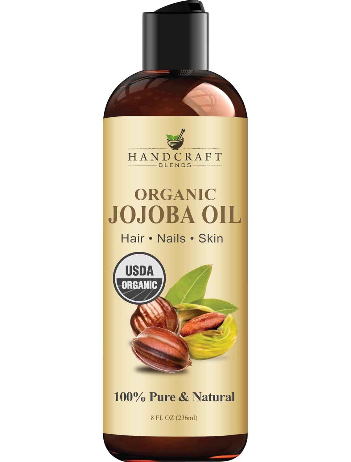 Handcraft Blends USDA Organic Jojoba Oil | Cold-Pressed | 100% Pure & Natural | for Hair, Skin & Face | Premium Grade Carrier Oil | for Massage & Aromatherapy | Hexane-Free