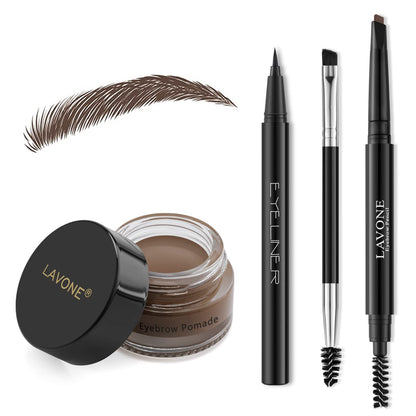 LAVONE Makeup Kit With Eyebrow Stamp Pencil, Waterproof Brow Pencil &amp;amp; Pomade, Eyeliner, Dual-ended Eyebrow Brush, Dark Brown