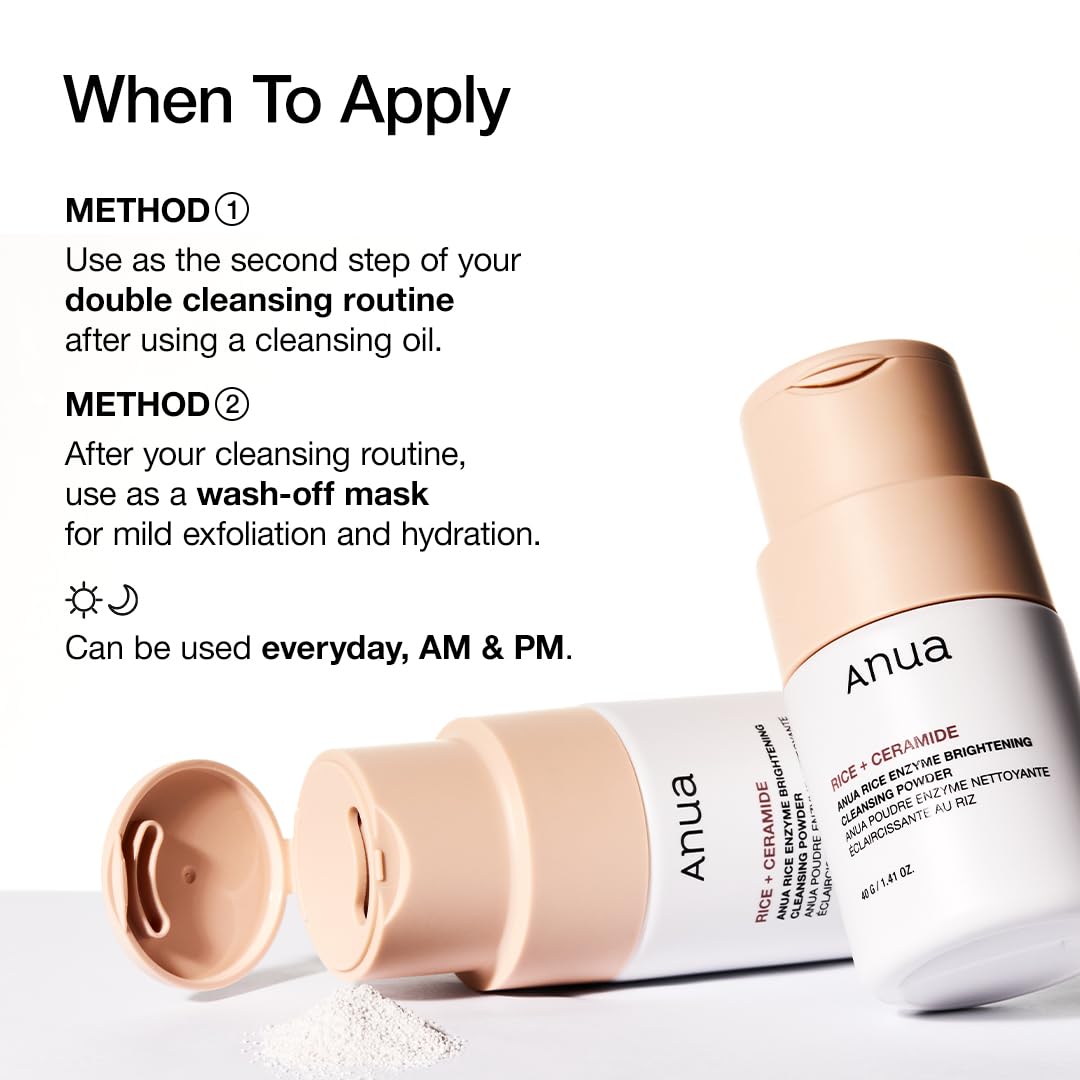 ANUA_Rice_Enzyme_Brightening_Cleansing_Powder,_Exfoliating_Powder-to-Foam_Cleanser,_Smooth_Texture_&_Clarity,_Hydrating_&_Gentle_Formula,_Korean_Skincare,1.41_fl.oz