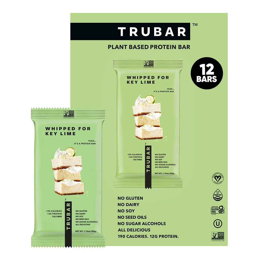 TRUBAR Vegan Protein Bar, Assorted Flavors, Gluten Free, Vegan Protein Snacks, 12G Plant-Based Protein, High Fiber, Healthy Protein Bars