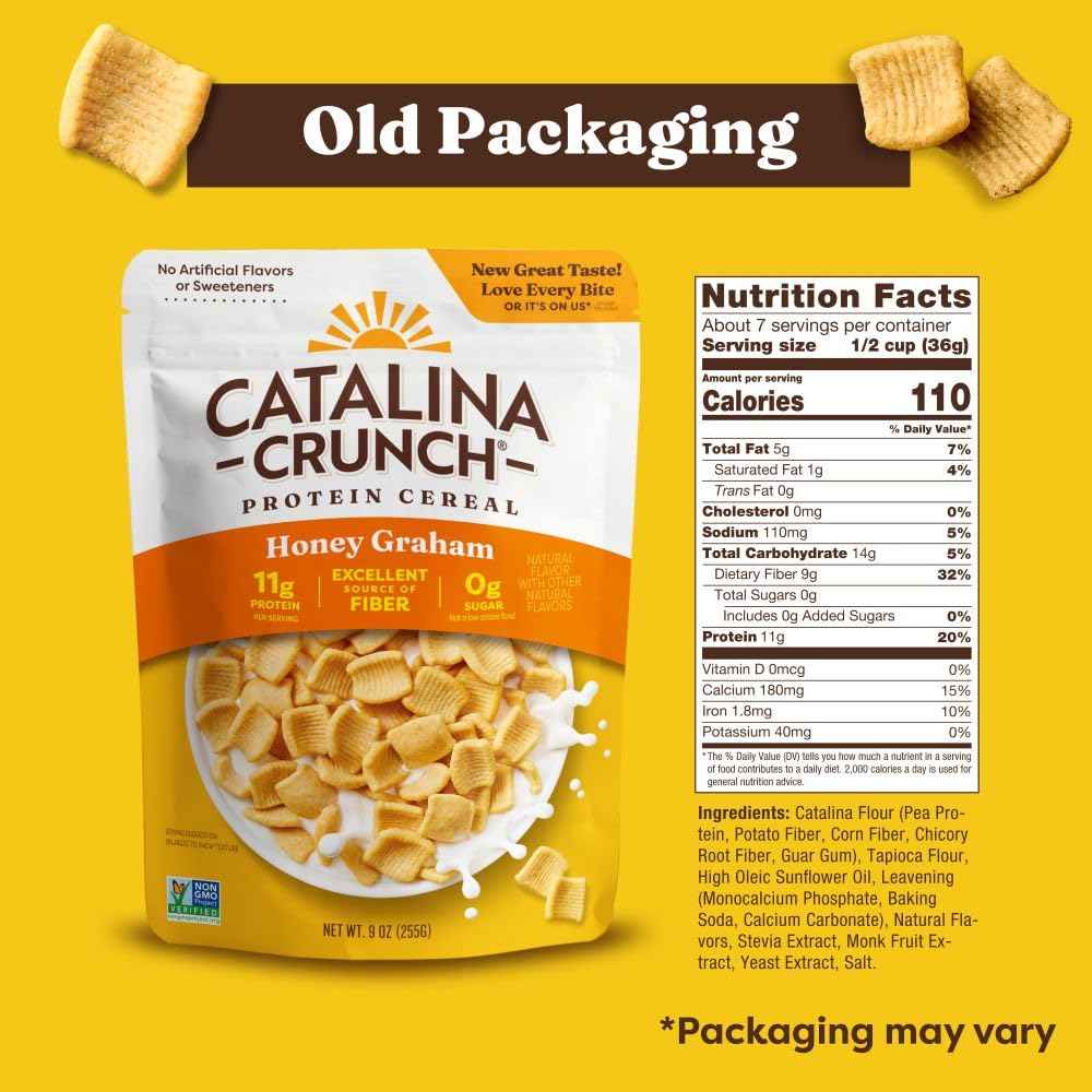 Catalina Crunch Protein Cereal - Sugar Free Breakfast Cereal with 11g of Protein - Gluten Free - Honey Graham - 9 oz. Bag