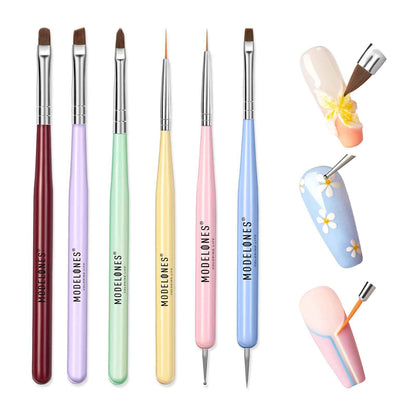 Modelones Set, Nail Brush kit Gel Polish, Extension Gel, Liner, Clean up, Carving, Apex Building, Dotting Pens Professional Tools for Drawing Painting 3D Design Salon & DIY Use