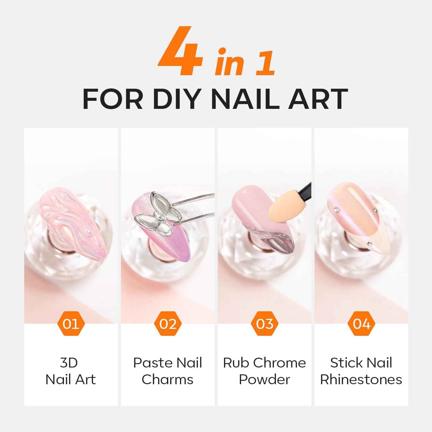 Modelones Nail Art, Sculpting Gel Glue for Molding, Drawing, Charms & Gems Glue, Nail Stuff for Chrome Powder and Rhinestone Design No Wipe, U V Light Cured Salon & DIY Use