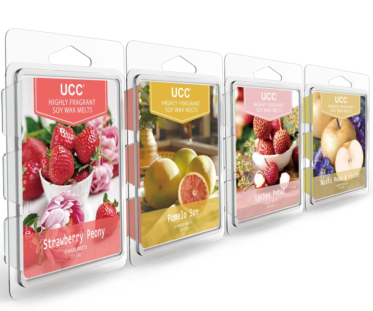 UCC Wax Melts with Strong Fragrance, Long Lasting Premium Plant Based Natural Soy Scented Melts Cubes, Wax Melts Tarts, Colored Wax Melt - 4 Pack