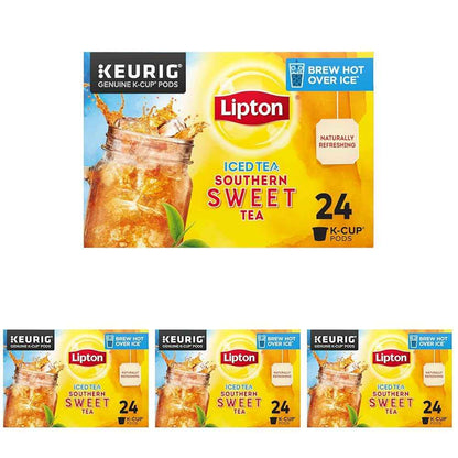 Lipton Southern Sweet Black Tea K-Cup Pods 24-Count Rainforest Alliance Certified Iced Tea for Keurig Coffee Makers with Real Tea Leaves and Natural Sweetness Brew Hot over Ice
