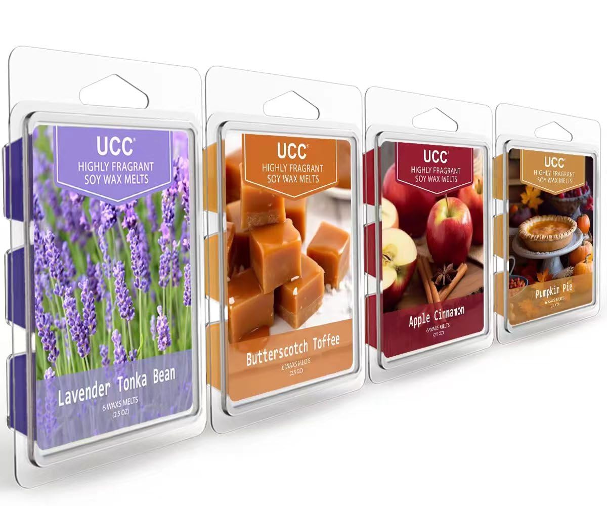 UCC Plant Based All Natural Fall Wax Melts, Highly Scented Fragrances, Long Lasting Premium Soy Scented Melts Cubes, Wax Melts Tarts, Colored Wax Melt - 4 Pack