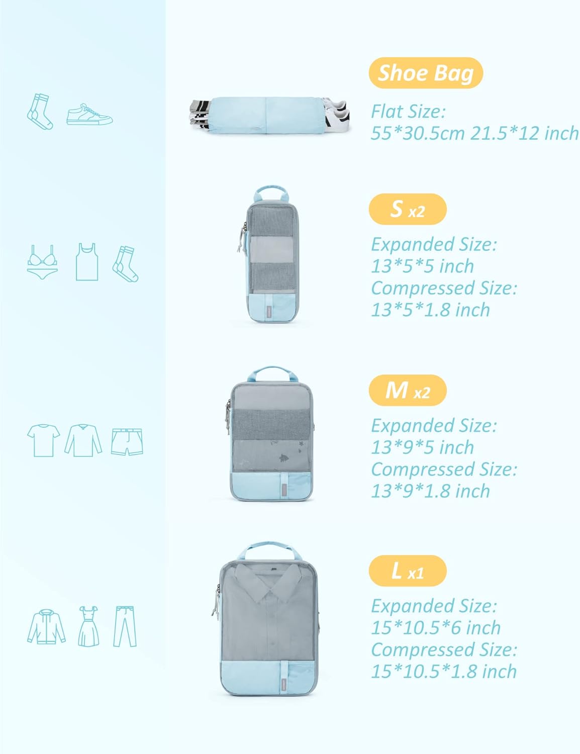 BAGSMART_6_Set_/4_Set/2_Set_Compression_Packing_Cubes_for_Travel,_Lightweight_Luggage_Organizer_Bags,_Durable_Space_Saver_Bags_Travel_Essentials