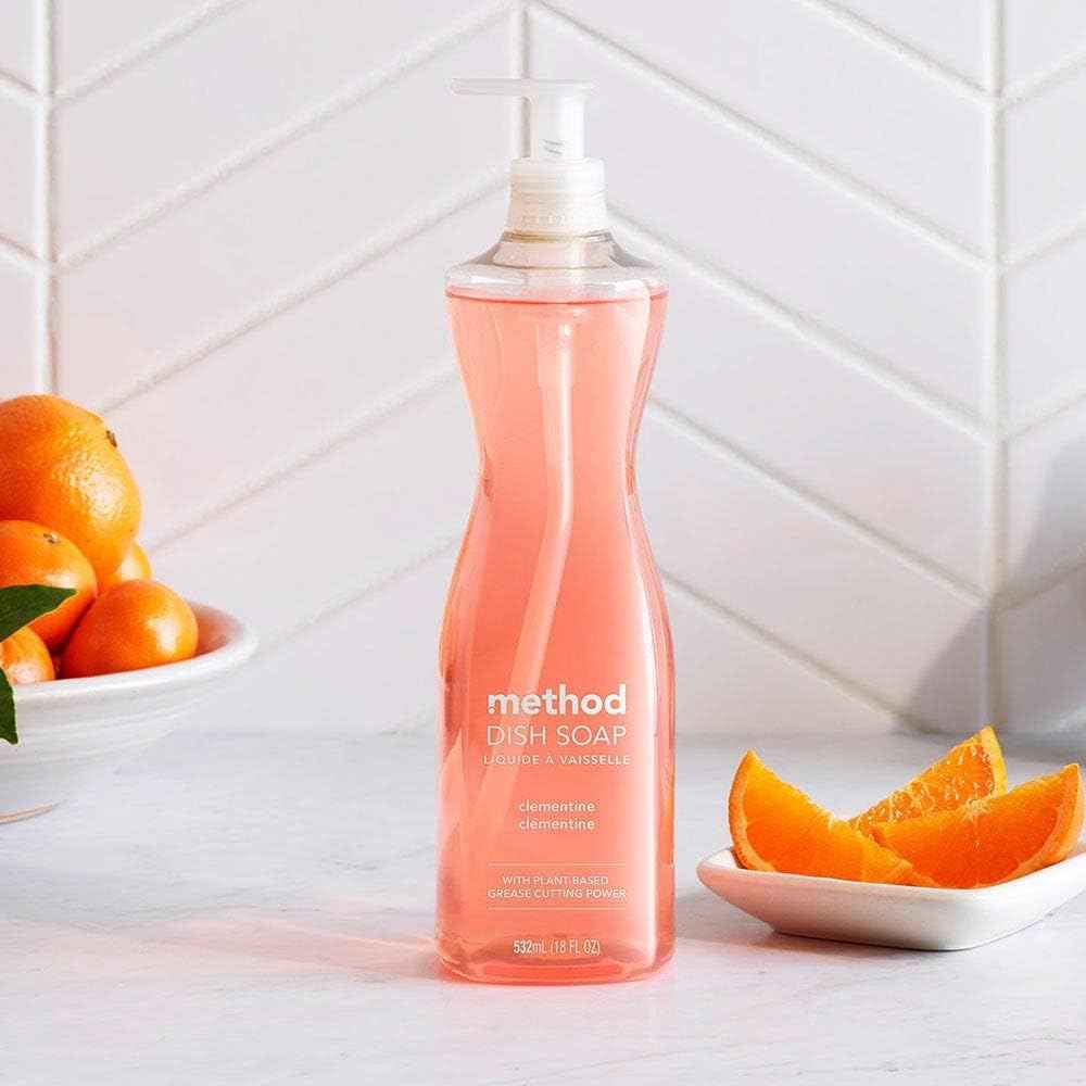 Method Gel Dish Soap, Clementine Scent, Tough on Grease & Stuck-on Food, Cruelty Free Formula, Made with Recycled Plastic