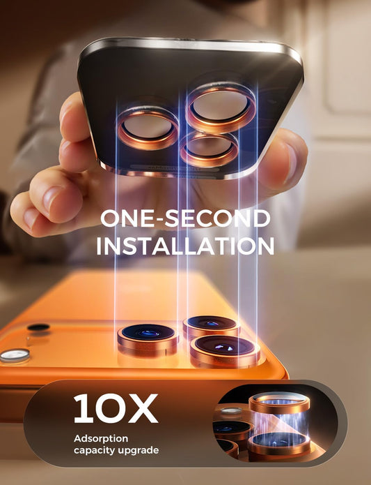 MAGIC_JOHN_for_iPhone_17_Pro_Max/17_Pro_Camera_Lens_Protector_[Alignment_Kit&1:1_Invisible_Fit]_9H_Aerospace_Tempered_Glass,_Ultra_HD,_Metal_Individual_Ring,_Set_of_2,Orange