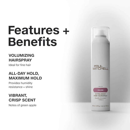 Paul Mitchell Extra-Body Firm Hairspray, Extreme Hold, Maximum Volume + Humidity Resistance, For Fine Hair, 9.5 oz