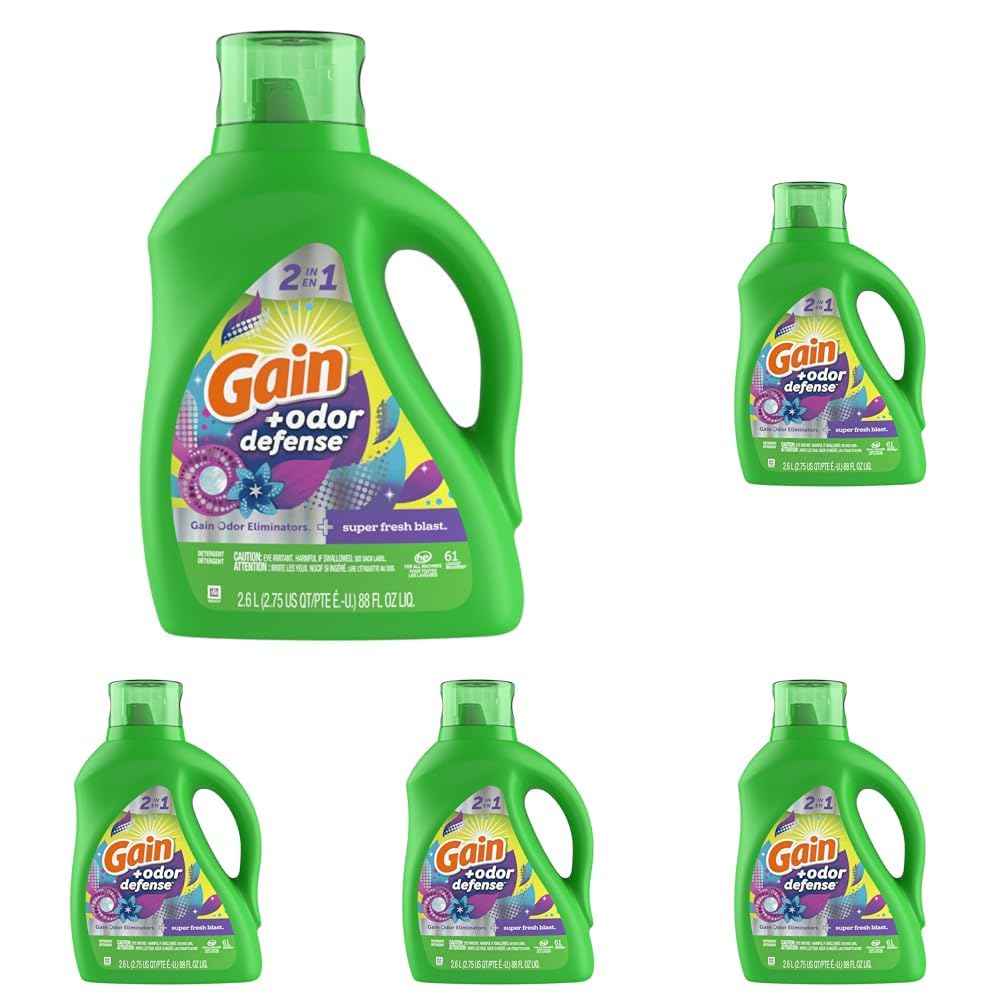 Gain Odor Defense Liquid Laundry Detergent, Super Fresh Blast Scent, 2 in 1, Laundry Detergent Liquid Soap, HE compatible
