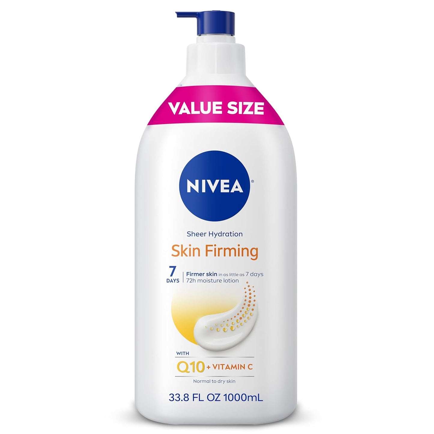 NIVEA_Sheer_Hydration_Skin_Firming_Body_Lotion_with_Q10_and_Vitamin_C,_72-Hour_Body_Moisturizer_for_Normal_to_Dry_Skin,_33.8_Fl_Oz_Value_Size_Pump_Bottle