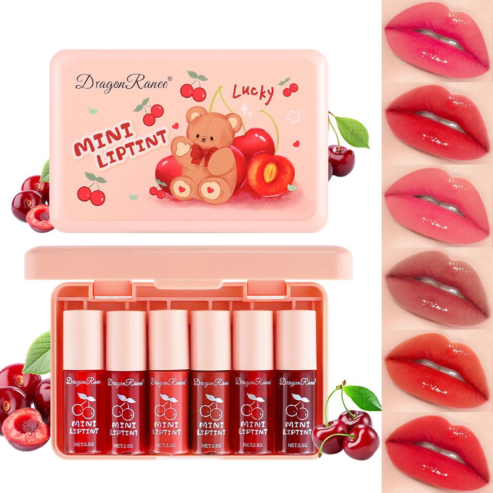 6Colors Lip Tint Stain Mini Liquid Lipstick,Korean Lip Gloss Vivid Color Lip Stain Long Lasting Waterproof,Moisturizing Natural Lip Tint,Multi-Use Lip &amp;amp; Cheek Tint,Non-sticky,Transfer-Proof Makeup