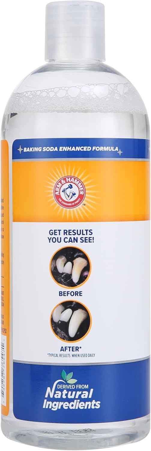 Arm & Hammer Clinical Care Dental Rinse for Adult Dogs, Odorless Flavorless Water Additive for Daily Plaque, Tartar, and Bad Breath Control, Baking Soda Enhanced Formula, 16 Fl Oz
